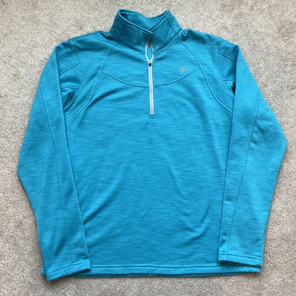 Ariat Tek Cold Series 1/4 Zip Womens Large Blue Fleece Layer Equestrian Outdoors